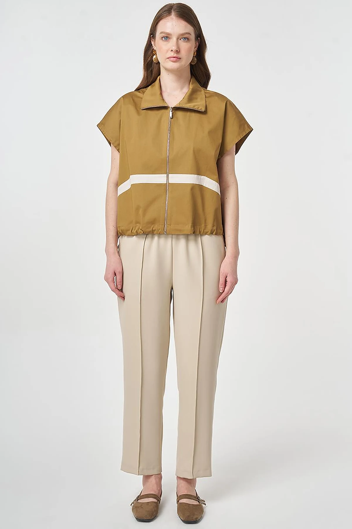 Contrast-Piped Vest Dark Olive