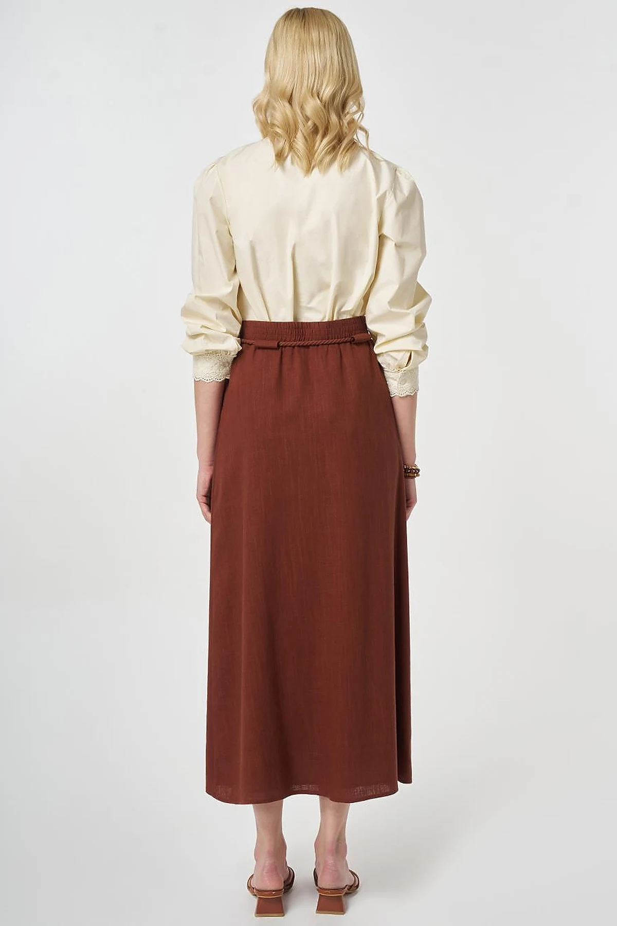 High Waist Rayon A-line Skirt Reddish Brown
