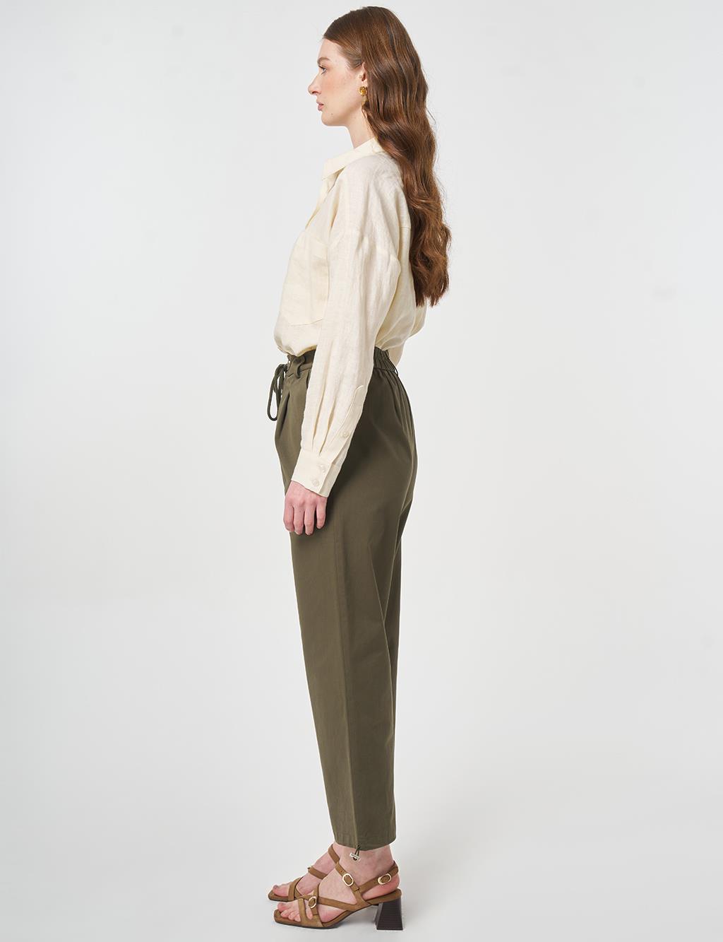 High-Waist Cargo Pocket Trousers Dark Khaki