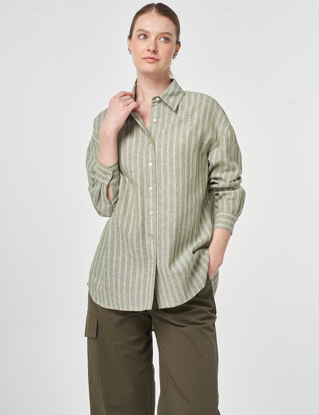 Striped Cotton Linen Tunic Khaki