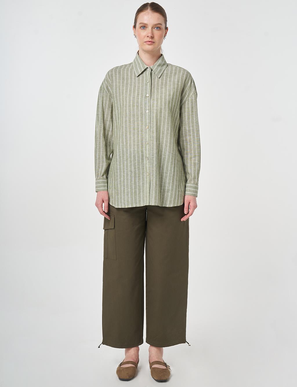 Striped Cotton Linen Tunic Khaki