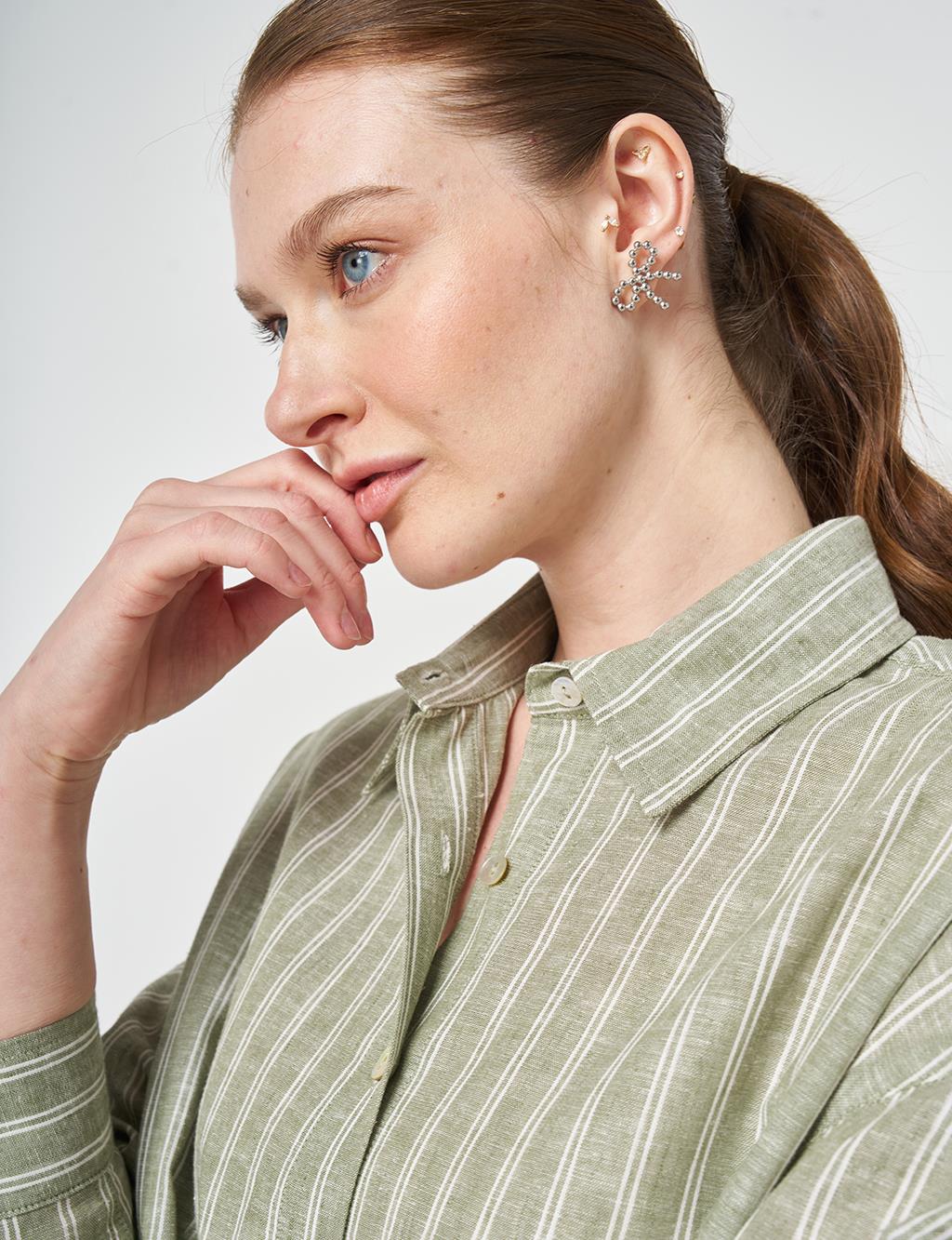 Striped Cotton Linen Tunic Khaki