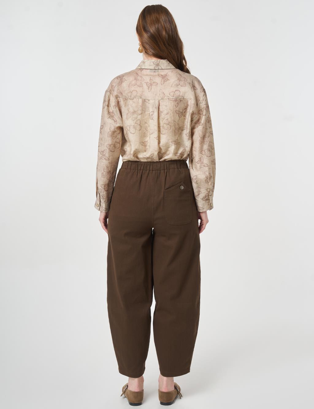 Elastic Waist Carrot Cut Trousers Chocolate