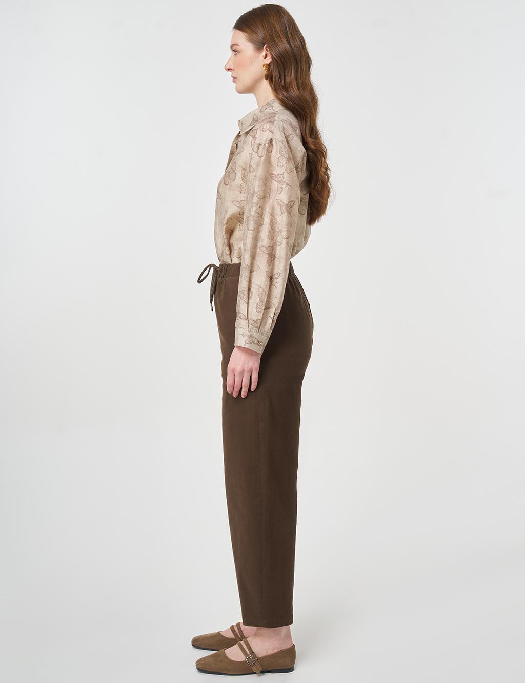 Elastic Waist Carrot Cut Trousers Chocolate