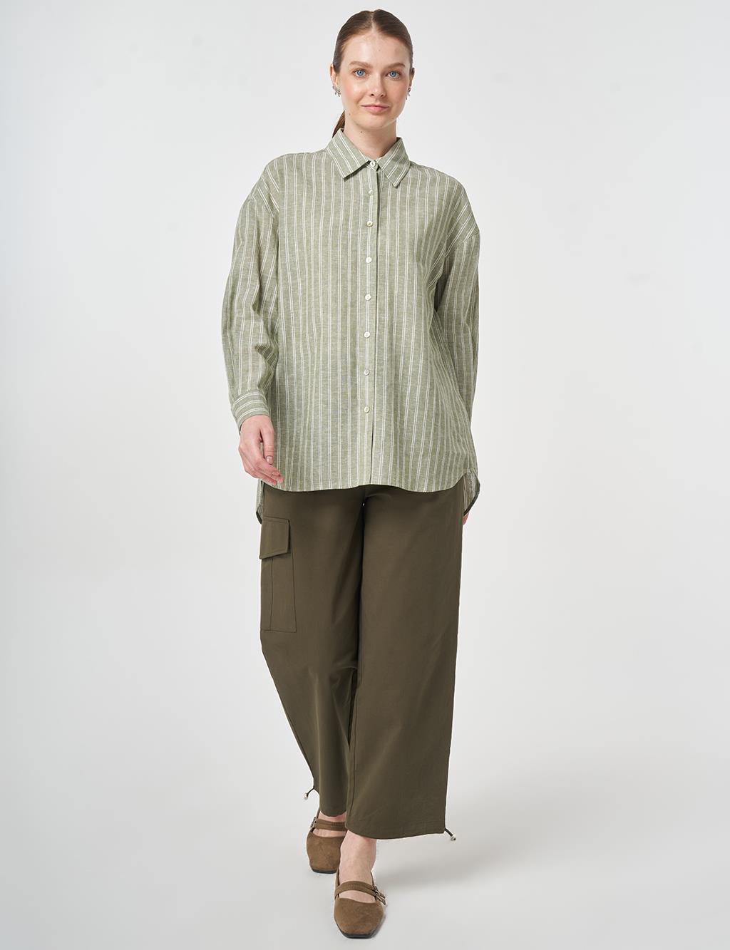 Striped Cotton Linen Tunic Khaki