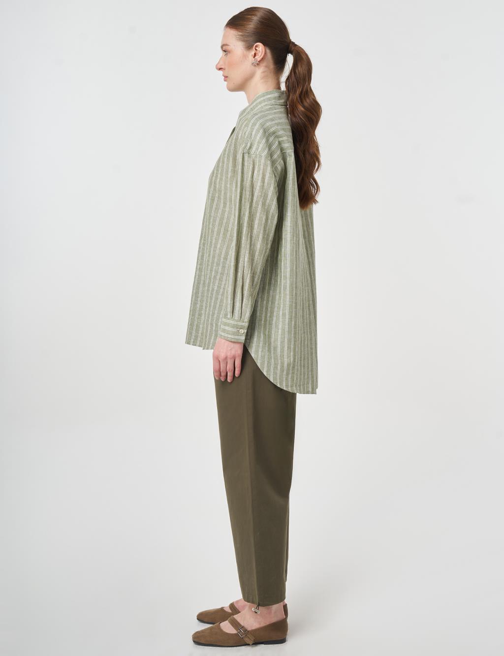 Striped Cotton Linen Tunic Khaki