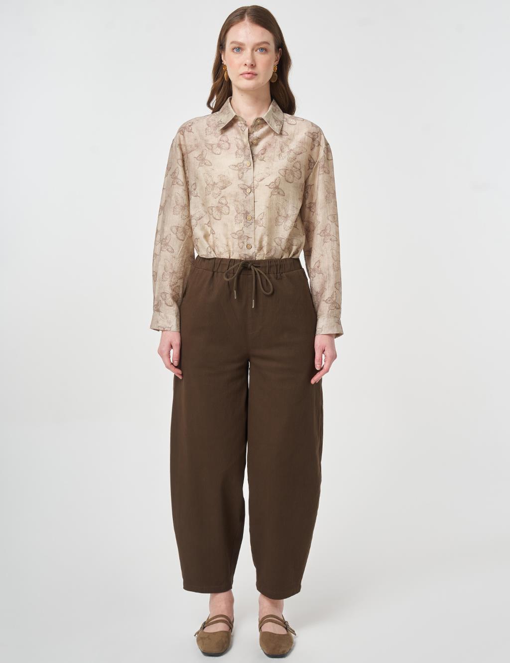 Elastic Waist Carrot Cut Trousers Chocolate