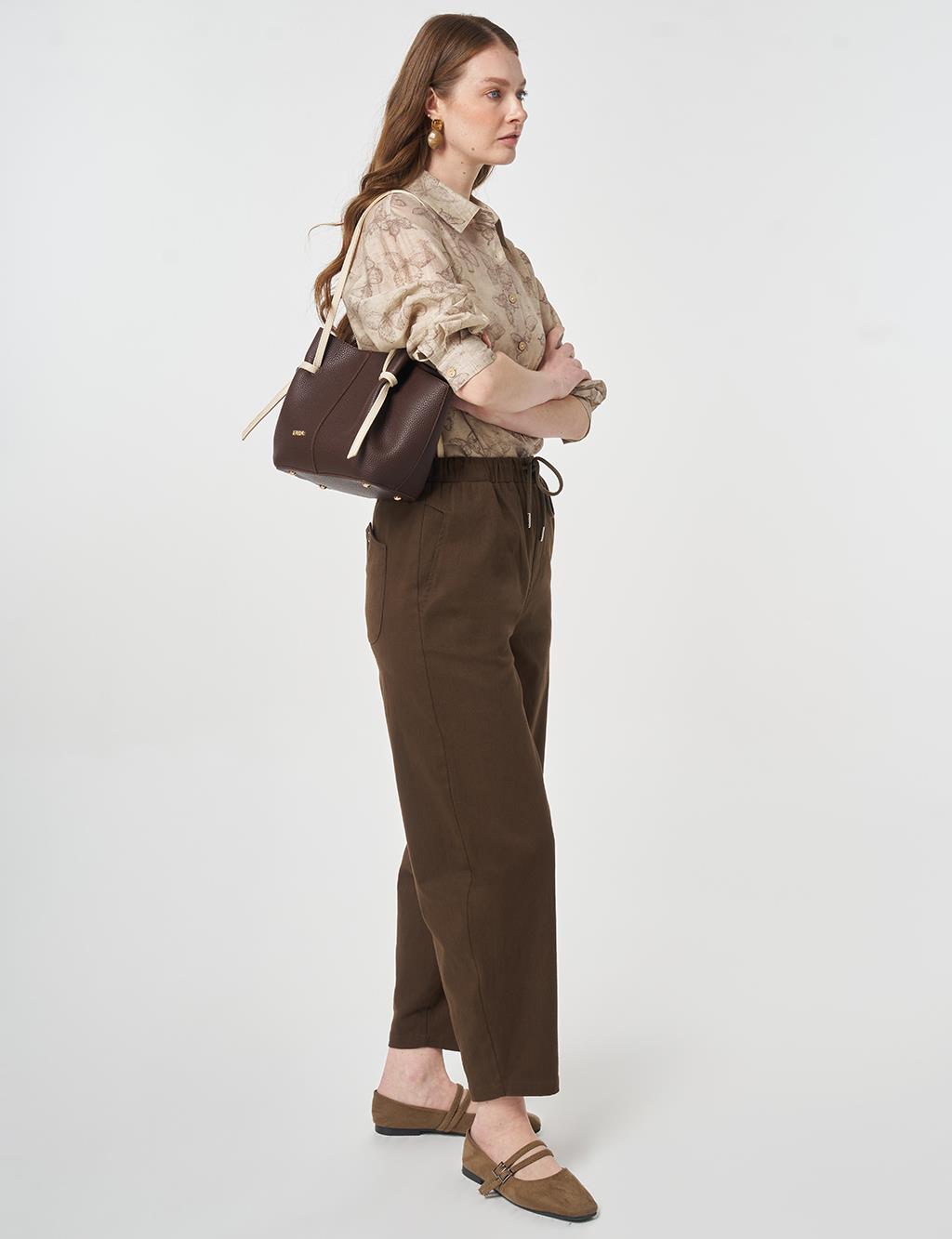 Elastic Waist Carrot Cut Trousers Chocolate