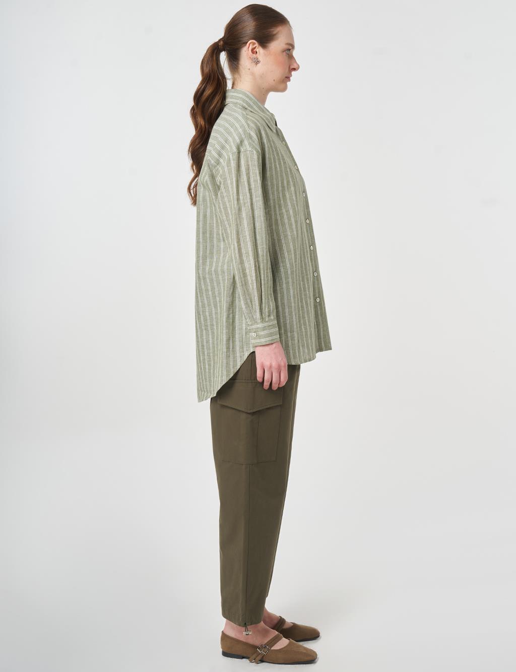 Striped Cotton Linen Tunic Khaki
