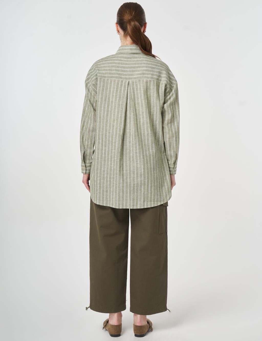 Striped Cotton Linen Tunic Khaki