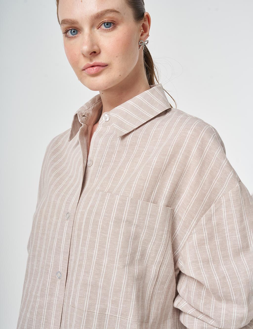 Single-Pocket Cotton Linen Tunic Mink