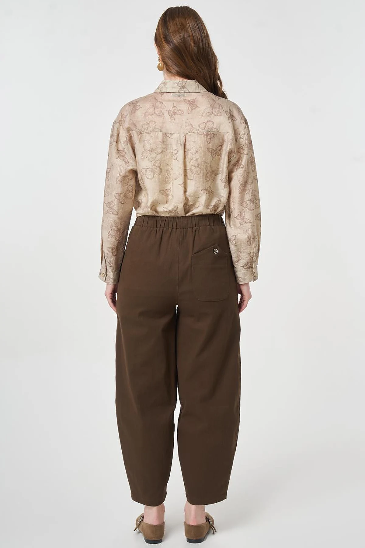 Elastic Waist Carrot Cut Trousers Chocolate