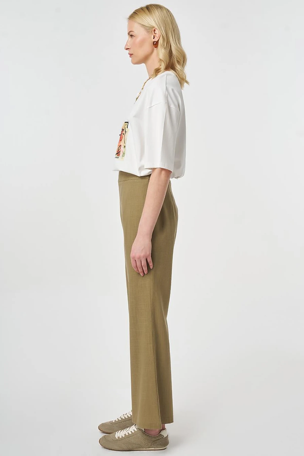 Flared Linen Trousers Dark Khaki