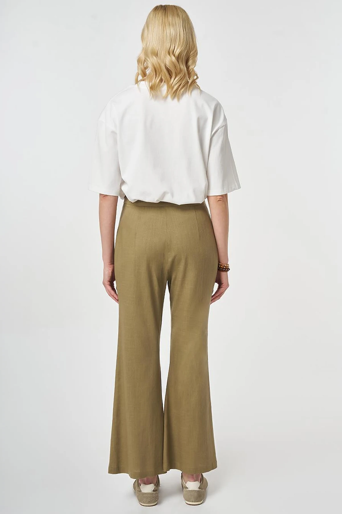 Flared Linen Trousers Dark Khaki