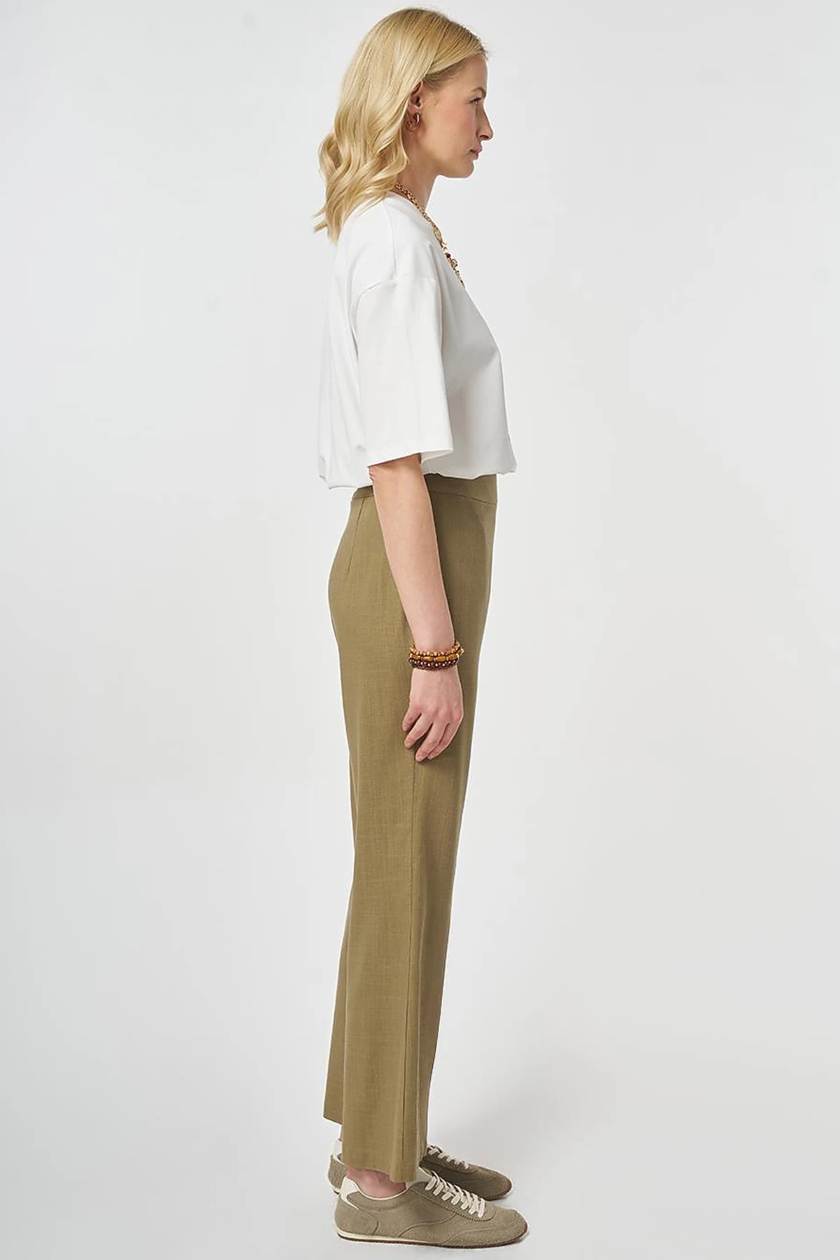 Flared Linen Trousers Dark Khaki