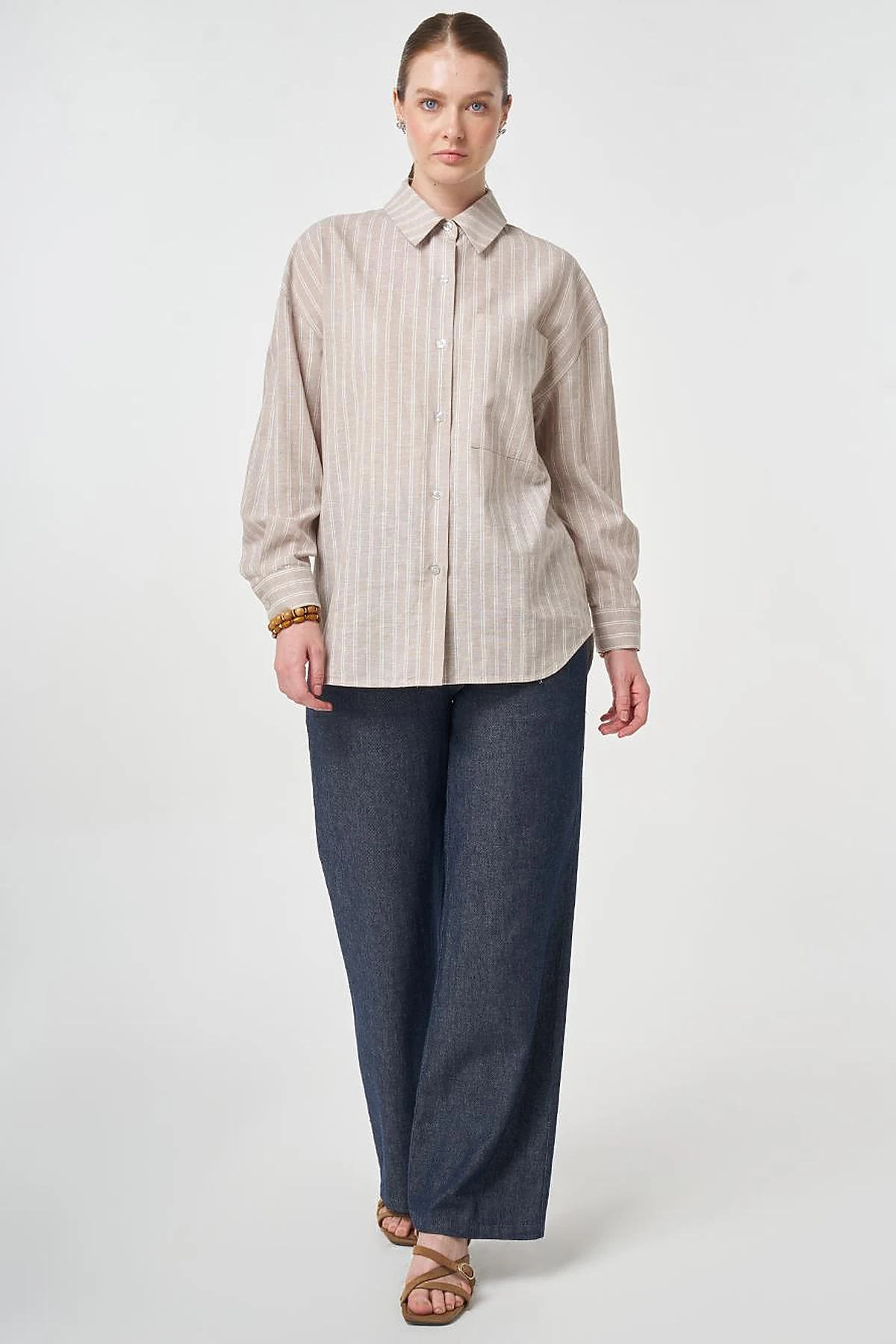 Single-Pocket Cotton Linen Tunic Mink