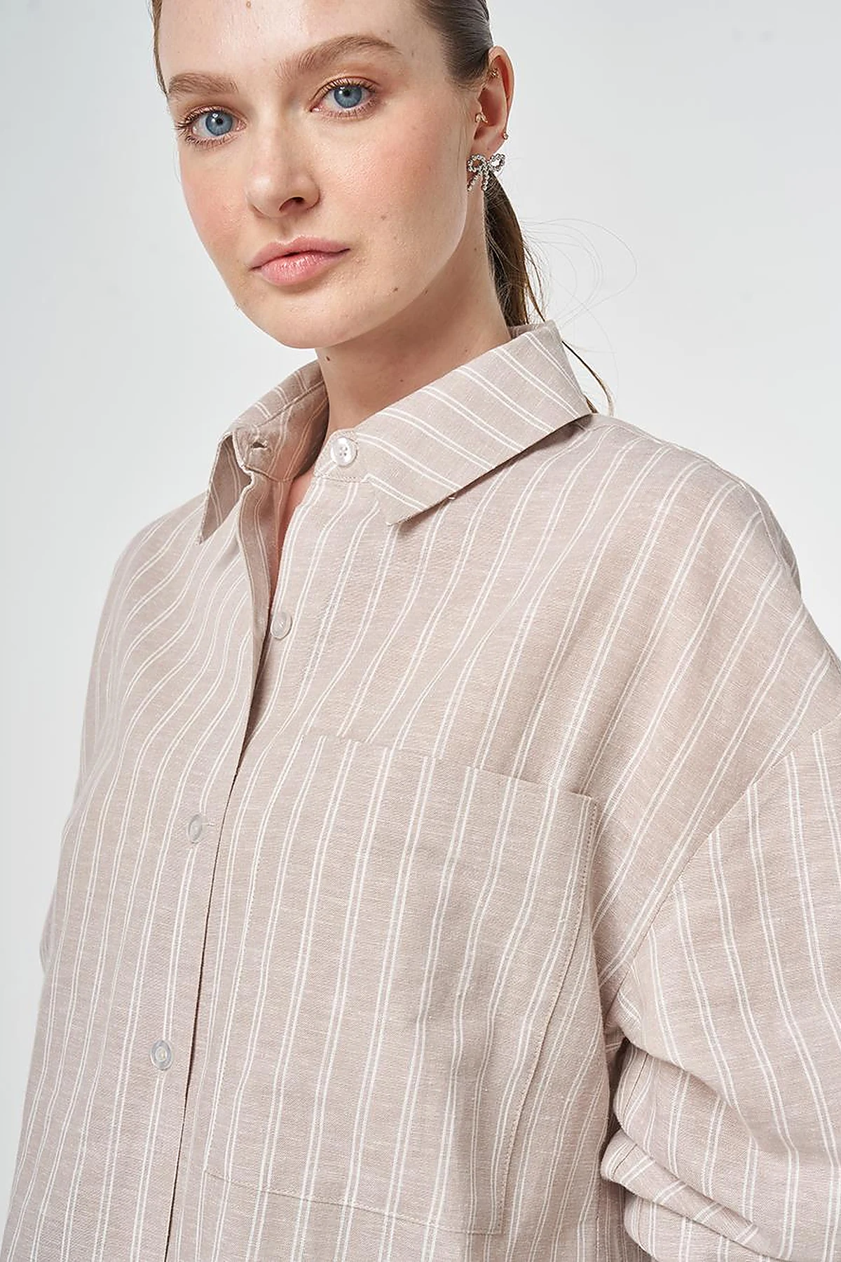 Single-Pocket Cotton Linen Tunic Mink