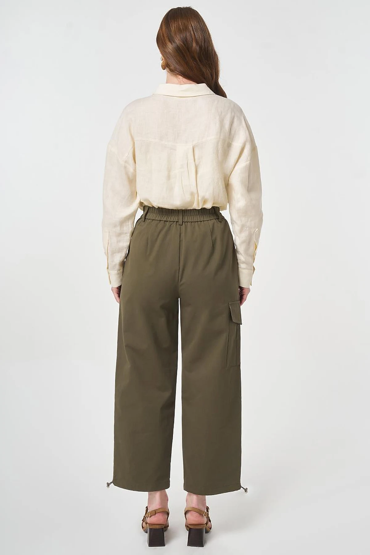 High-Waist Cargo Pocket Trousers Dark Khaki