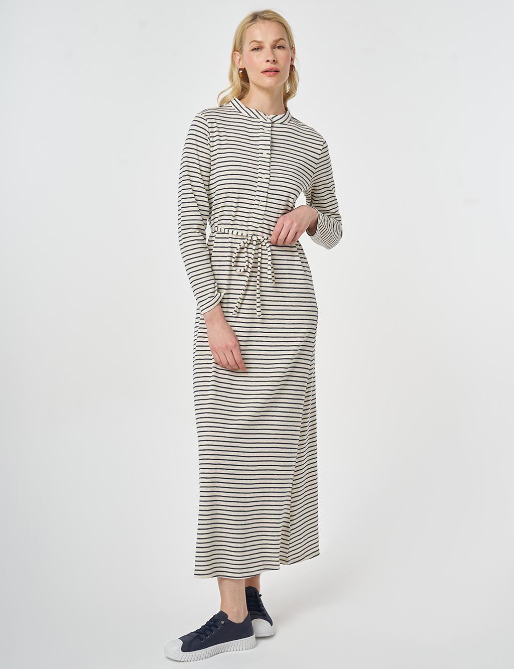 Striped Knit Dress Navy