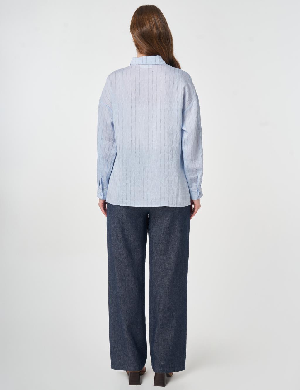 Striped Linen Viscose Tunic Blue