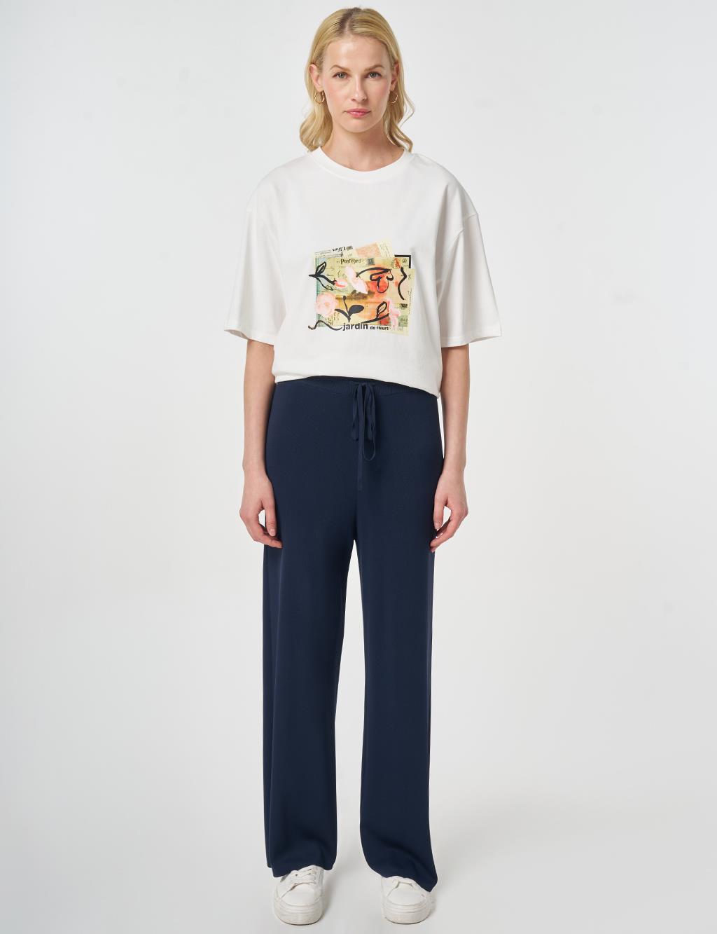 Relaxed Fit Knitted Trousers Dark Navy