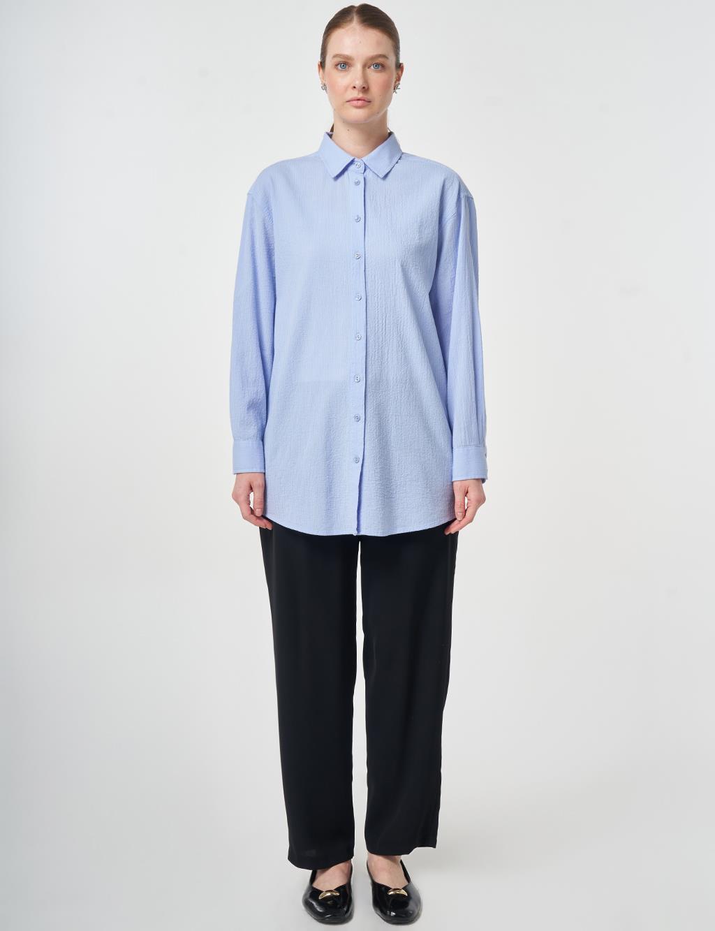 %100 Pamuklu Rahat Kesim Tunik Taç Mavisi