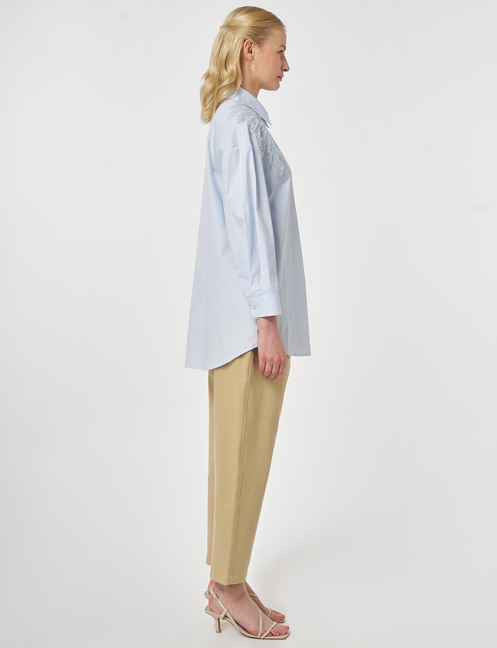 100% Cotton Sequin and Pearl Embellished Tunic Blue