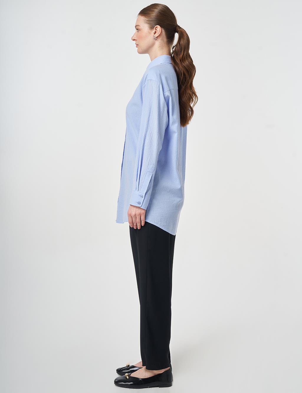 %100 Pamuklu Rahat Kesim Tunik Taç Mavisi