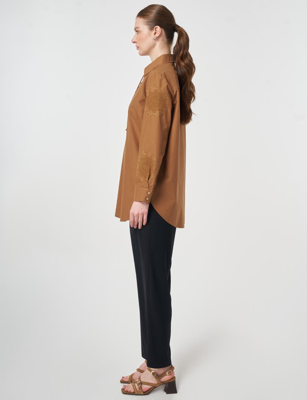 100% Cotton Lace-up Tunic Brown