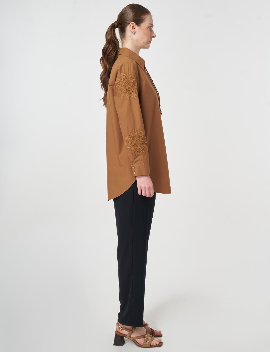 100% Cotton Lace-up Tunic Brown