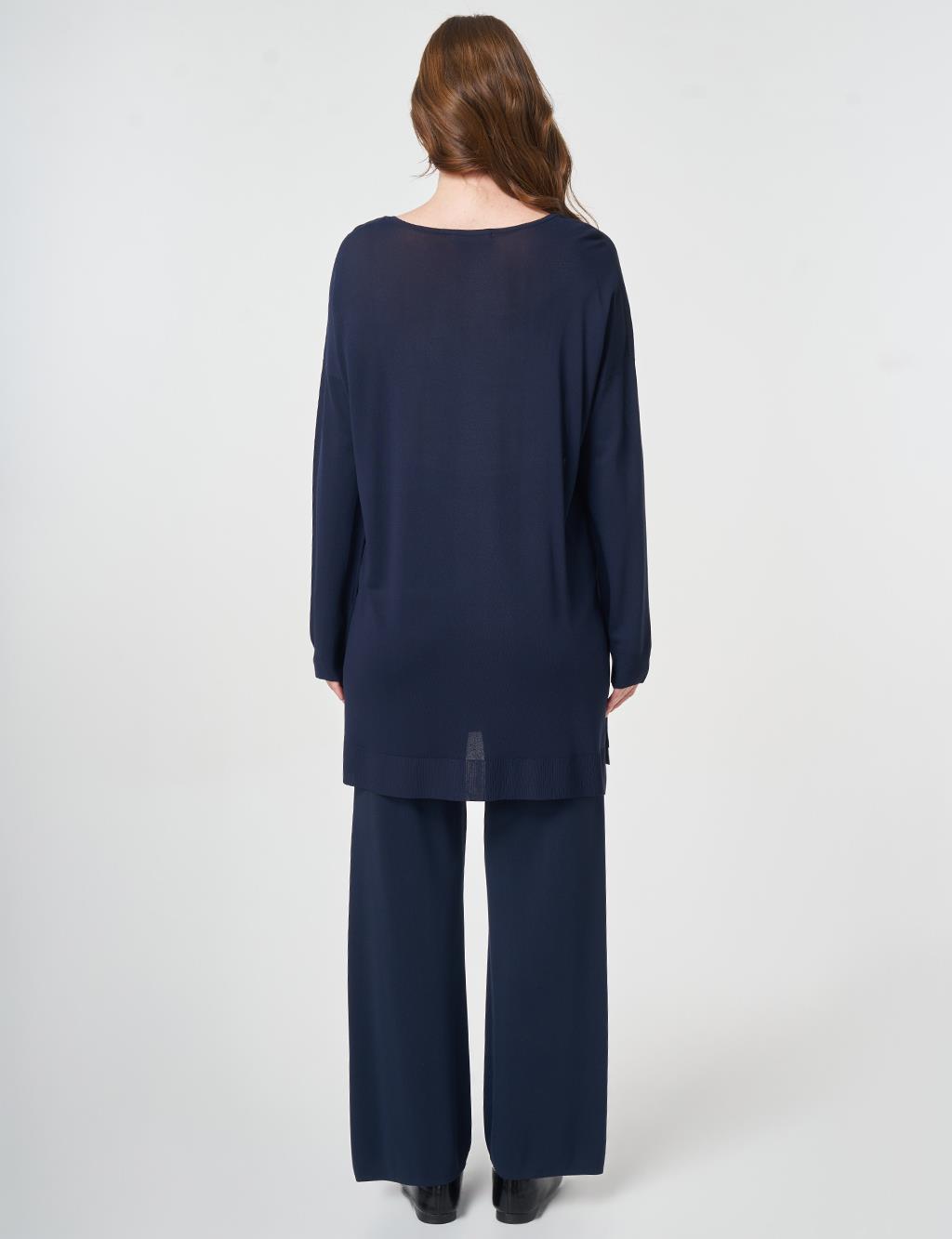 Hotfix Printed Knitted Tunic Dark Navy