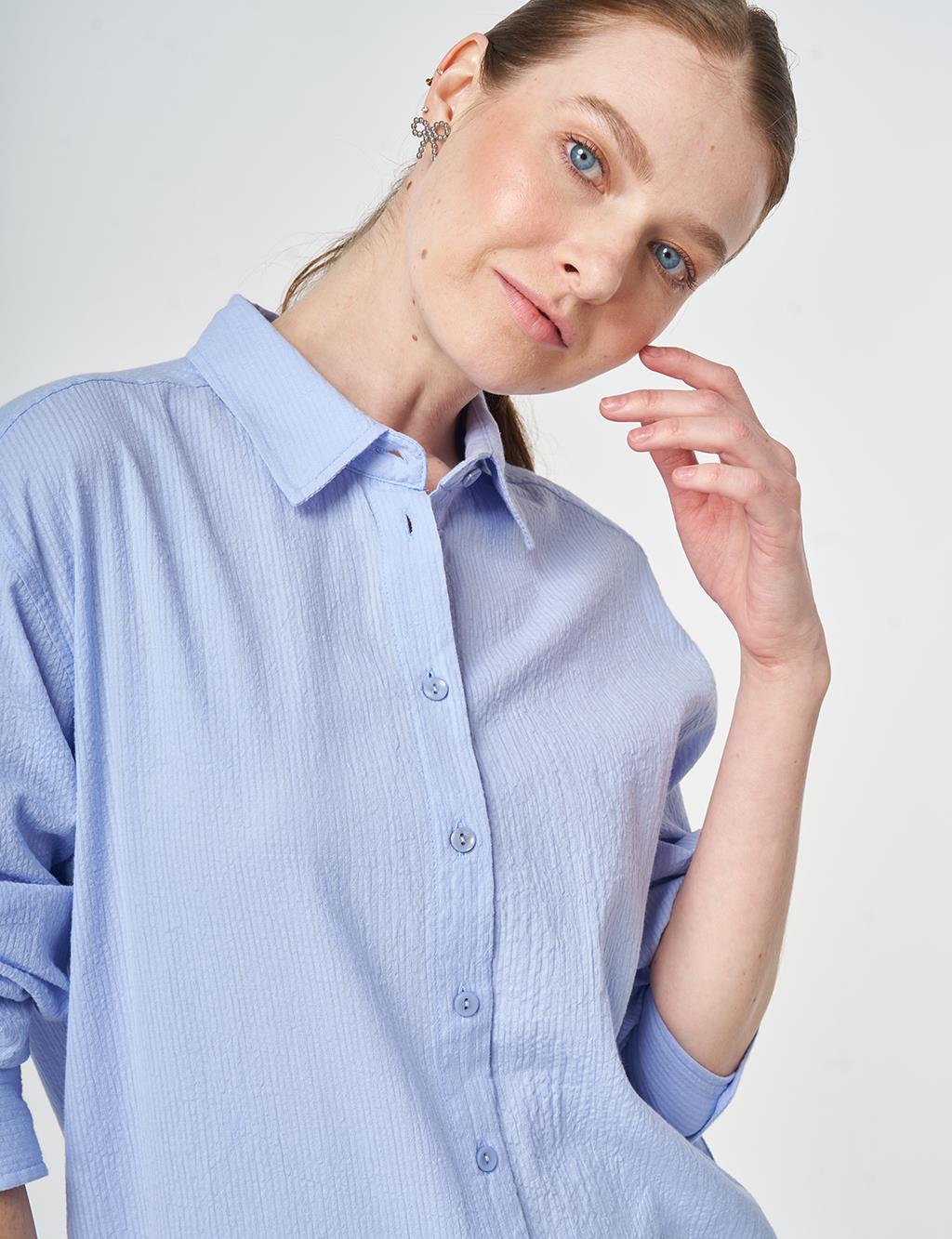 %100 Pamuklu Rahat Kesim Tunik Taç Mavisi