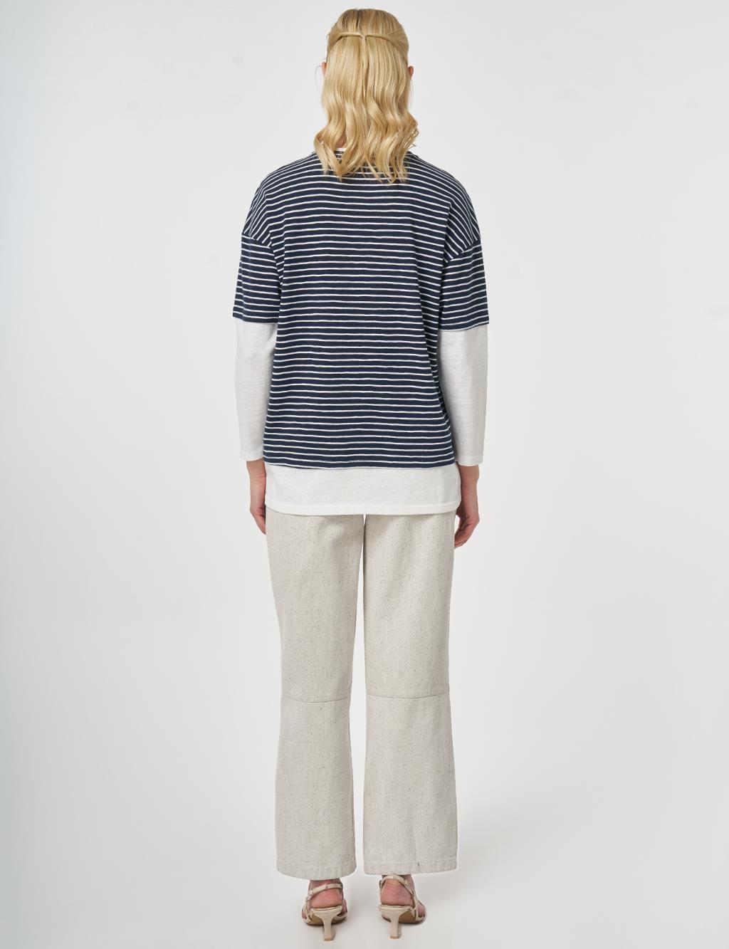 Striped Cotton Sweatshirt Dark Navy