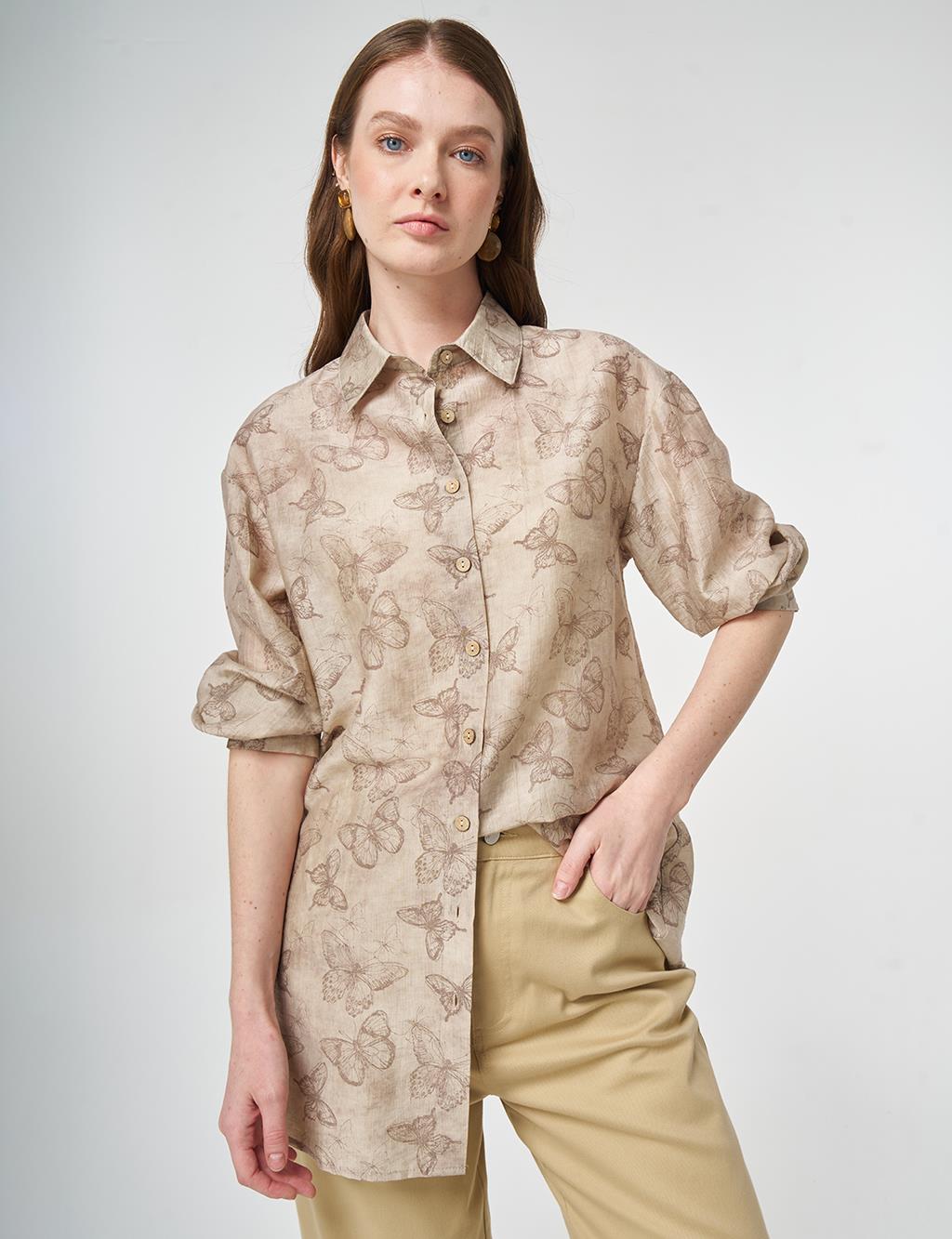 Patterned Lyocell Tunic Brown