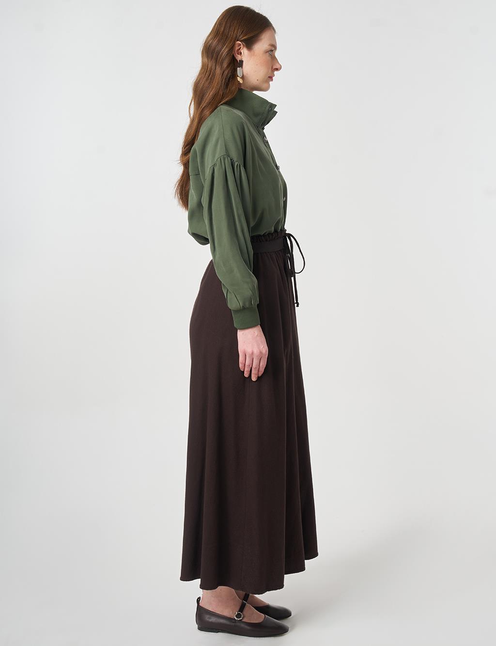 Elastic-Waist Denim Skirt Dark Brown