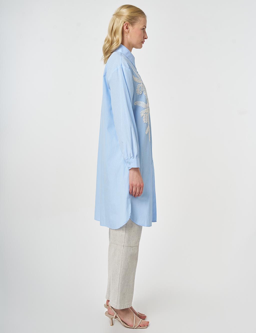 Embroidered Detail Cotton Tunic Blue