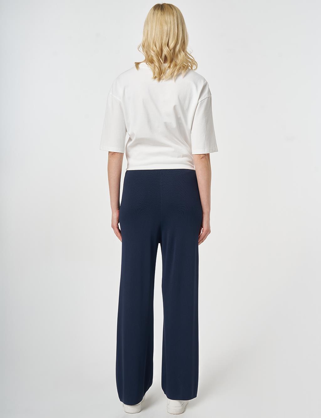 Relaxed Fit Knitted Trousers Dark Navy