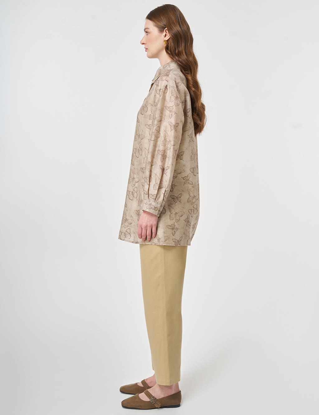 Patterned Lyocell Tunic Brown