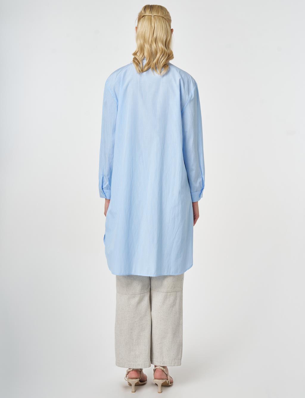 Embroidered Detail Cotton Tunic Blue