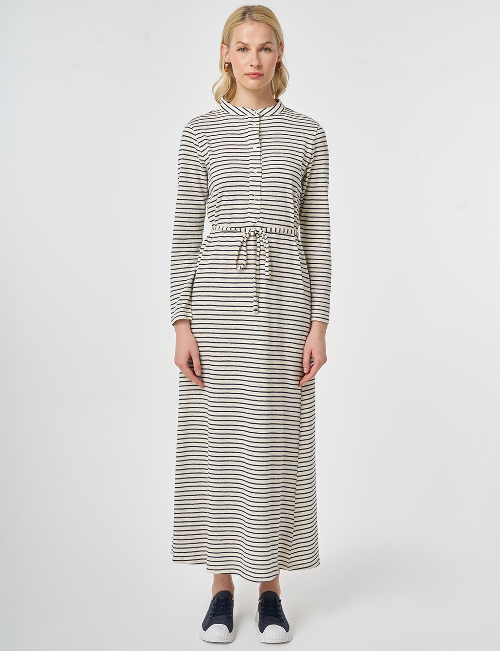 Striped Knit Dress Navy