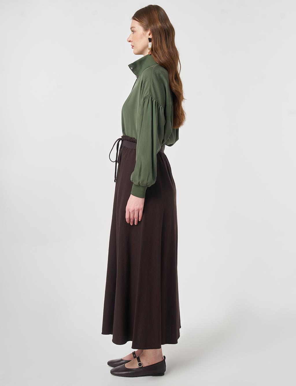 Elastic-Waist Denim Skirt Dark Brown