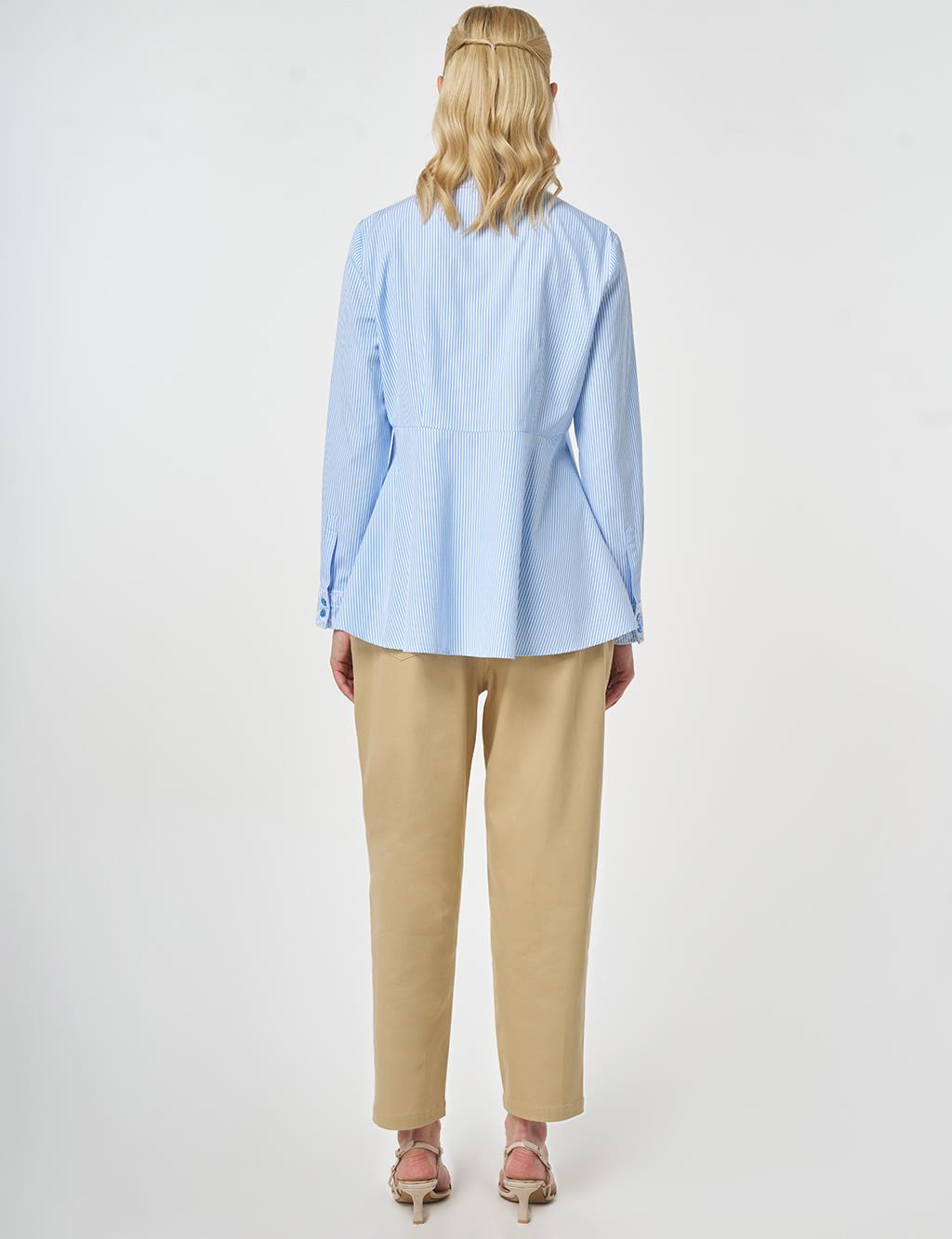 Ethnic Pattern Cotton Blouse Blue