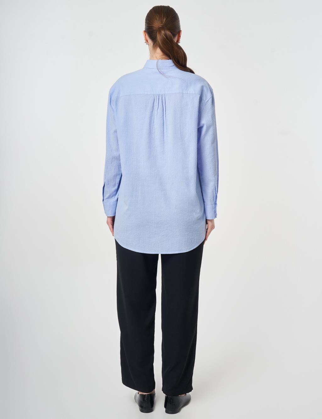 %100 Pamuklu Rahat Kesim Tunik Taç Mavisi