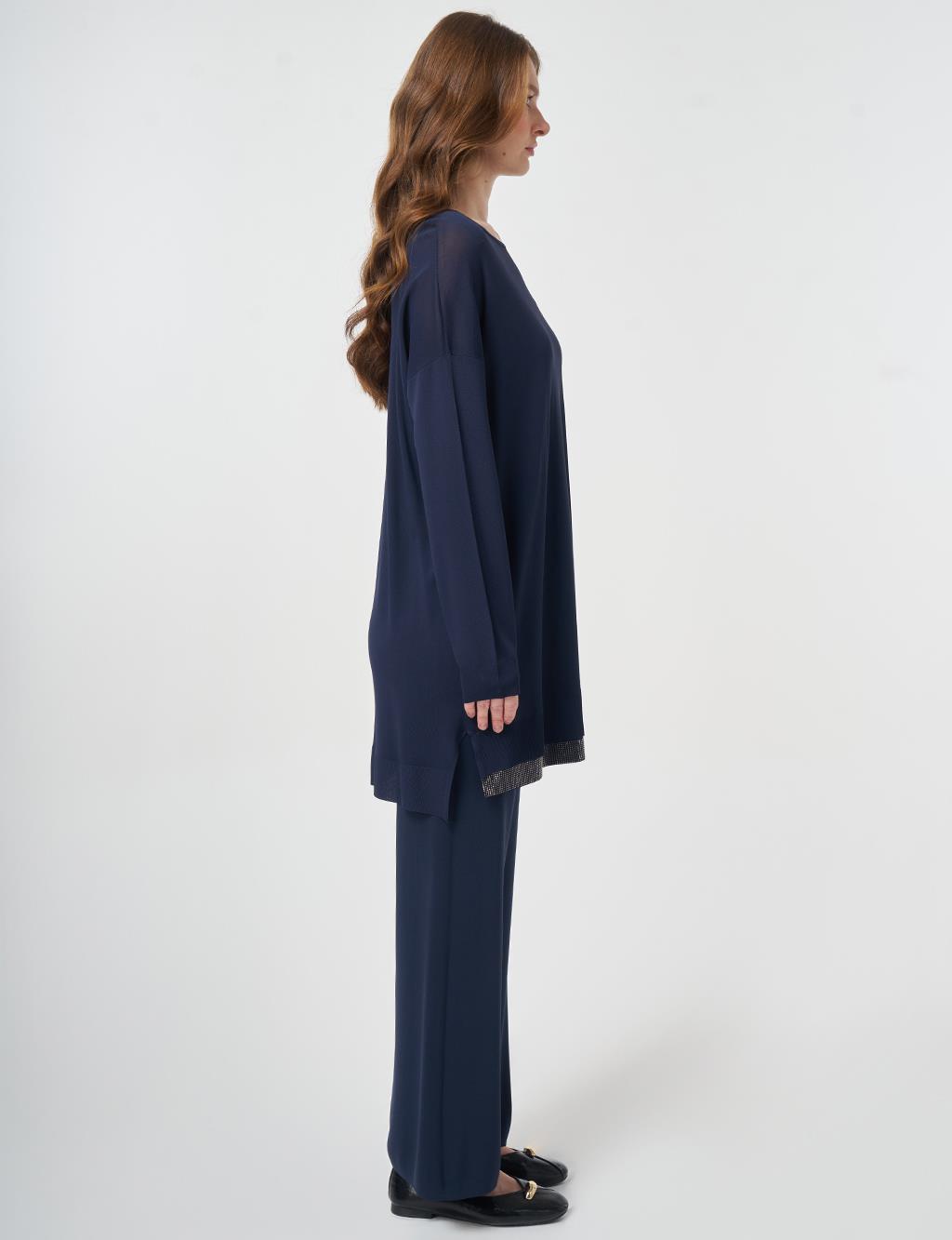 Hotfix Printed Knitted Tunic Dark Navy