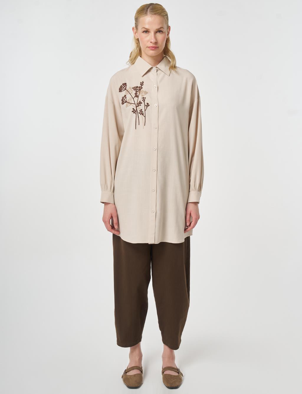 100% Viscose Embroidered Tunic Stone