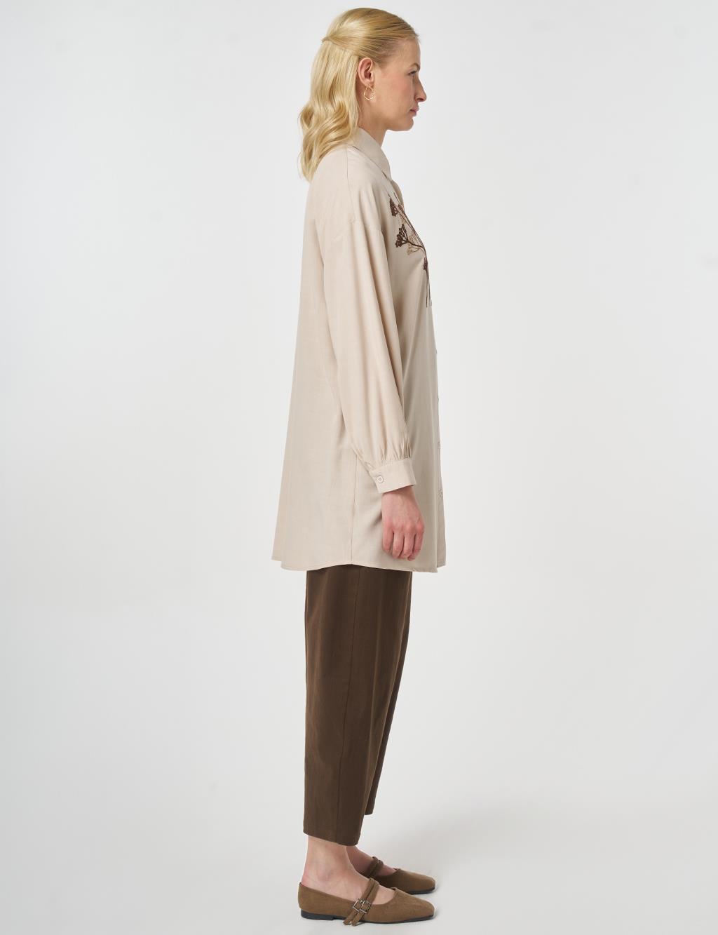 100% Viscose Embroidered Tunic Stone