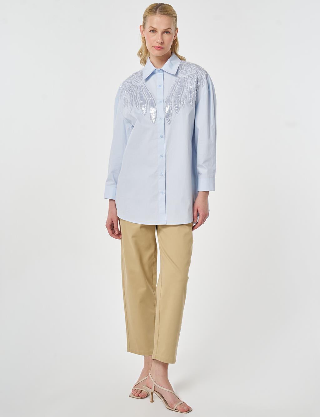 100% Cotton Sequin and Pearl Embellished Tunic Blue