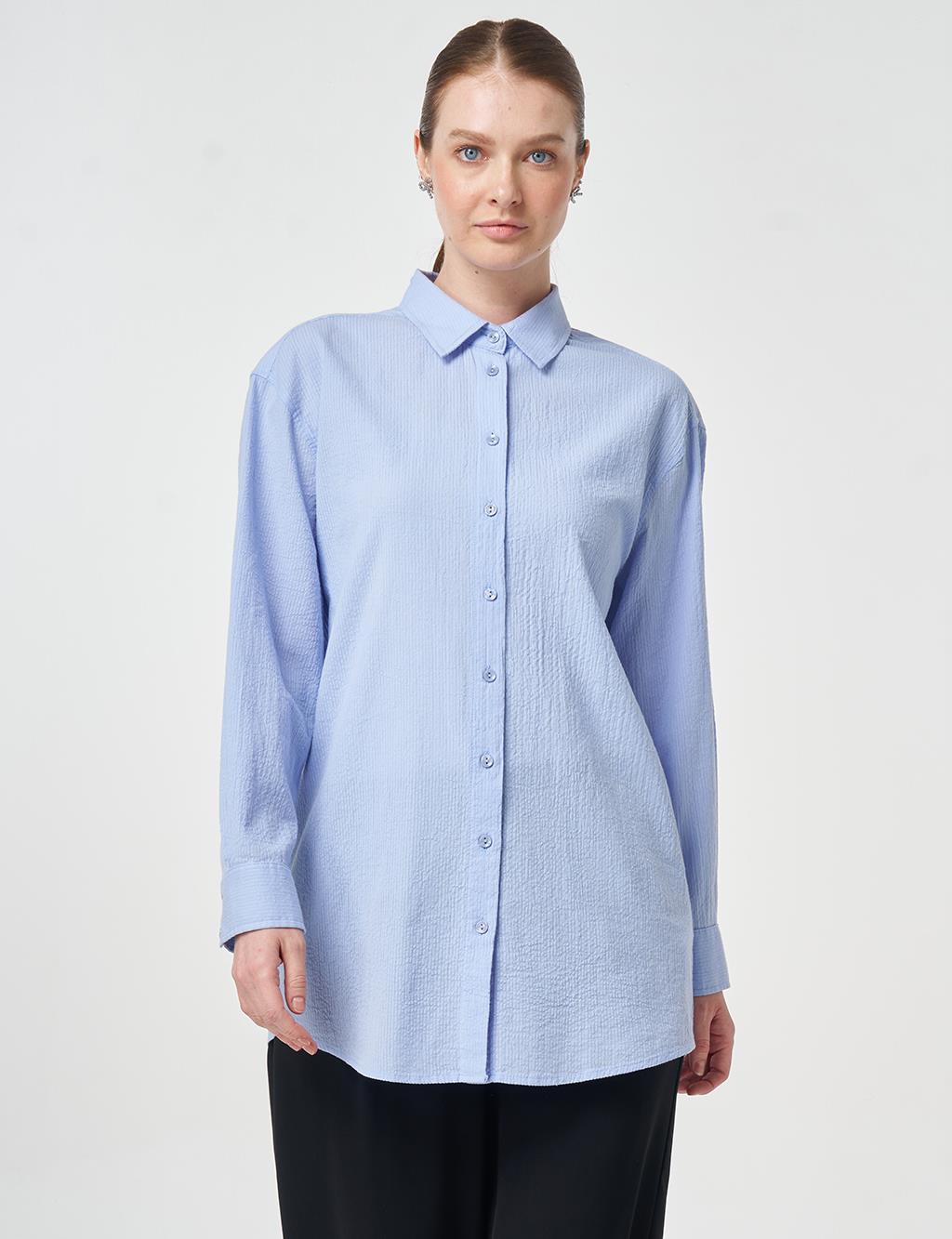 %100 Pamuklu Rahat Kesim Tunik Taç Mavisi