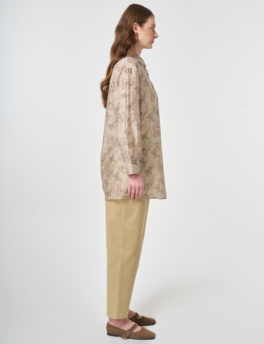 Patterned Lyocell Tunic Brown