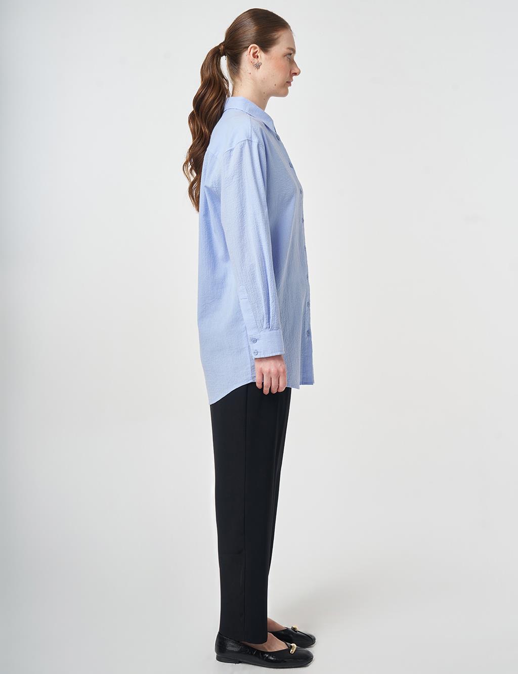 %100 Pamuklu Rahat Kesim Tunik Taç Mavisi